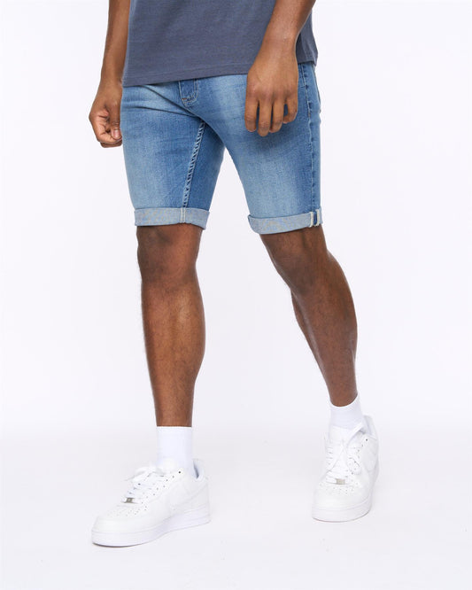 Tonwin Embossed Denim Shorts Mid Wash