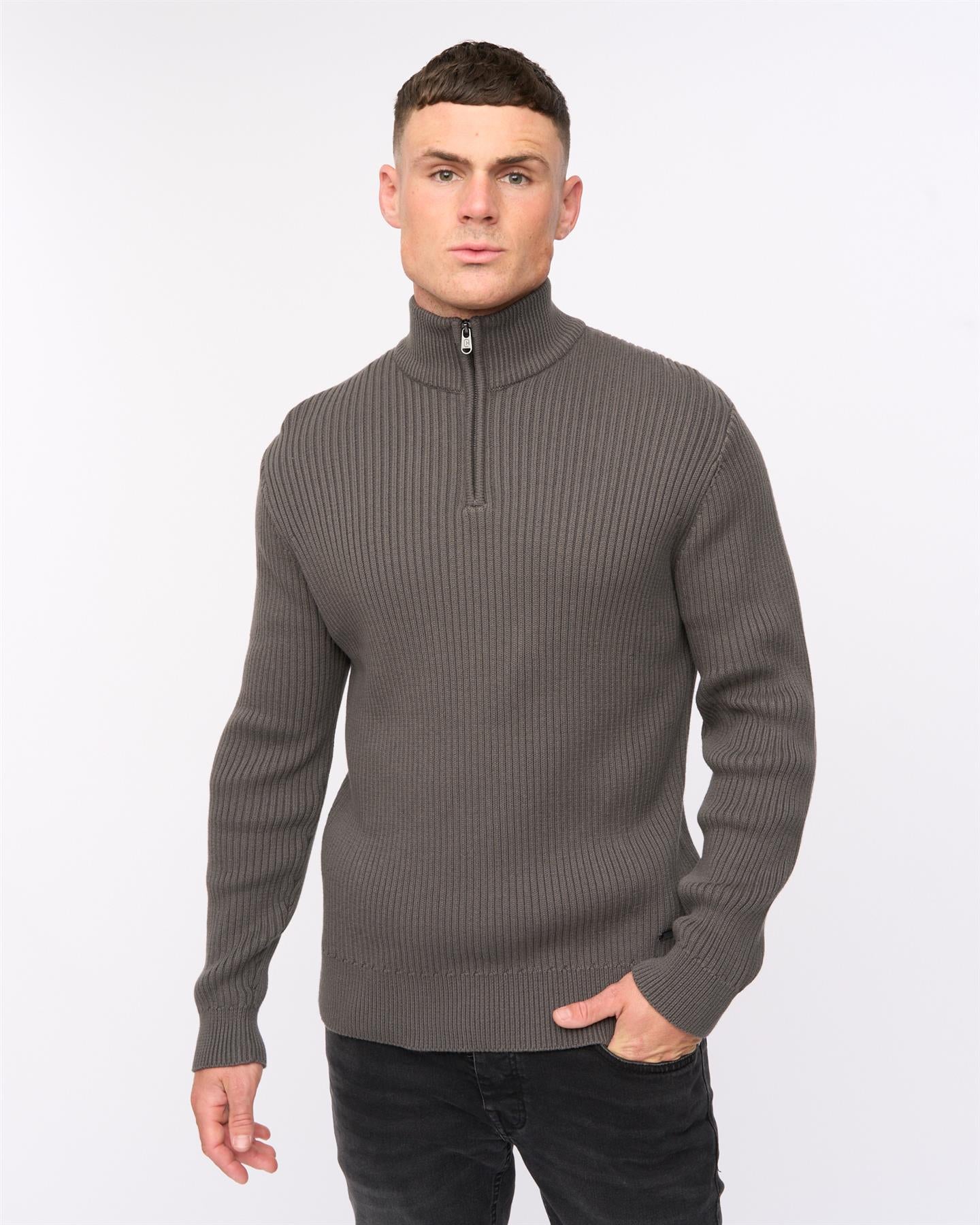 Havaline 1/4 Zip Knit Charcoal Grey – Crosshatch