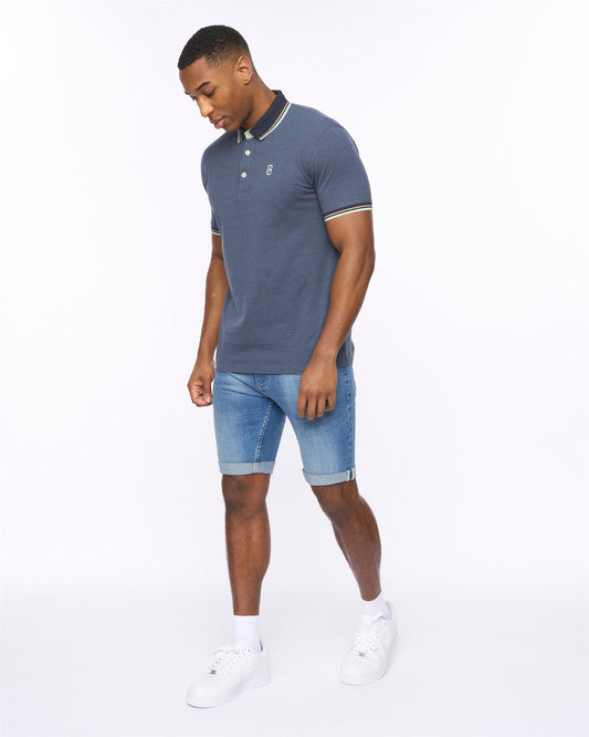 Tonwin Embossed Denim Shorts Mid Wash