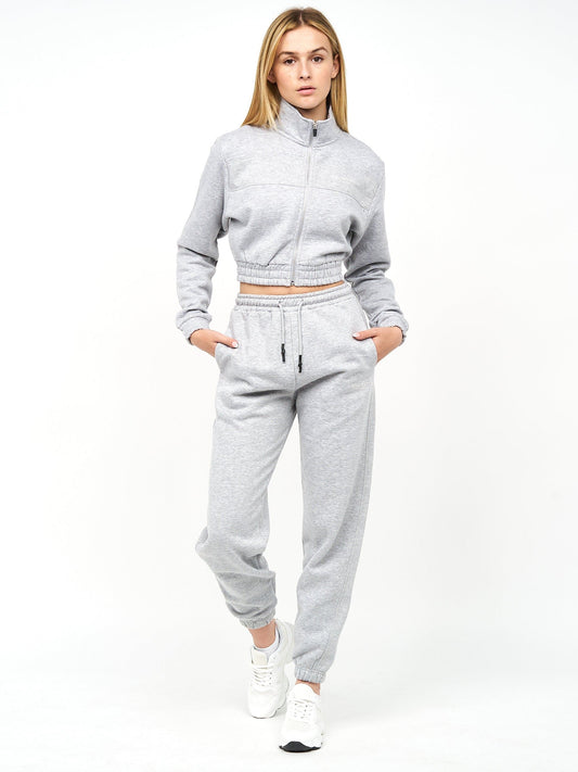 Ladies Milwalk Crop Zip Thru Hoodie Grey Marl