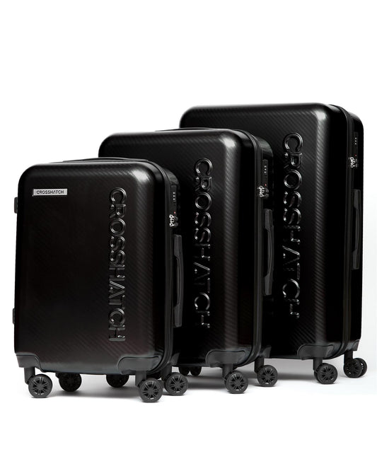 Escapade Embossed Suitcase 3pk Black