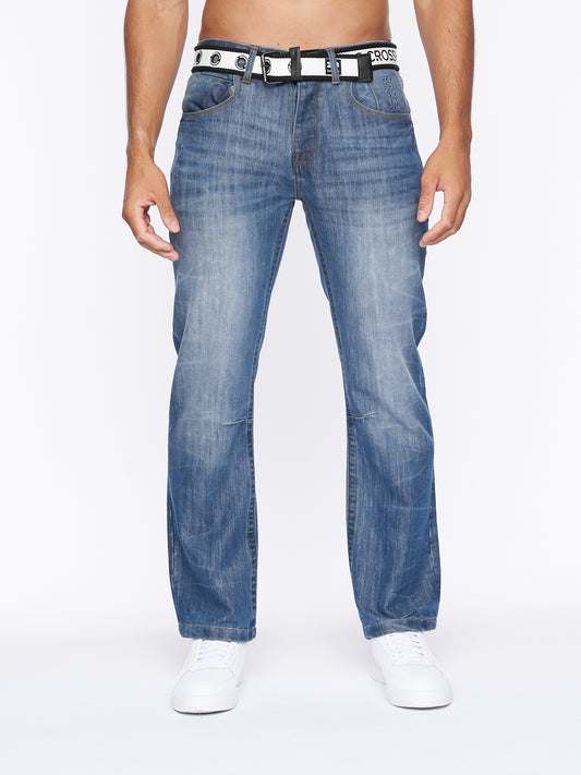 New Baltimore Belted Denim Jeans Mid Wash