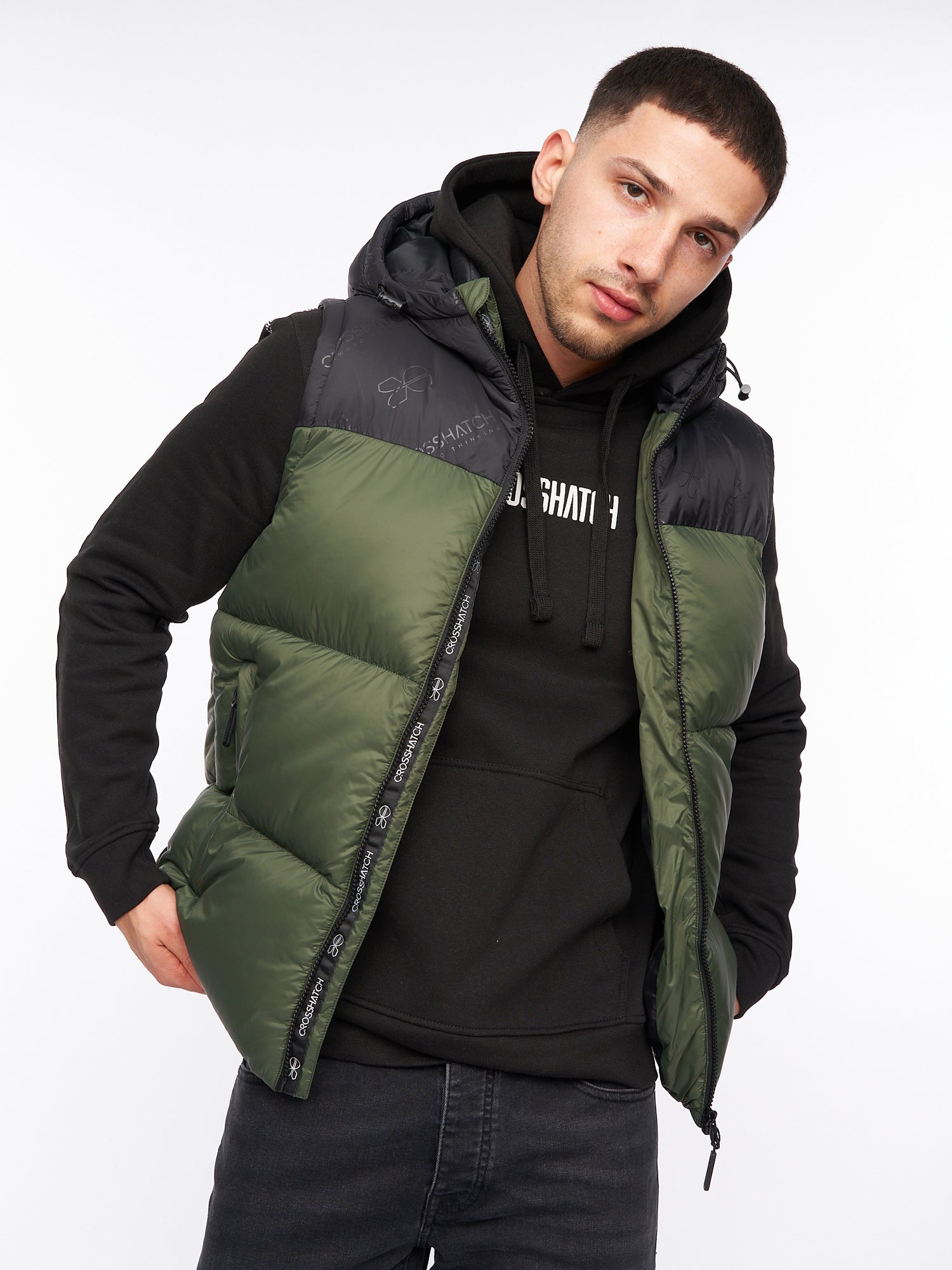 Mens Chemerley Hooded Gilet Olive – Crosshatch