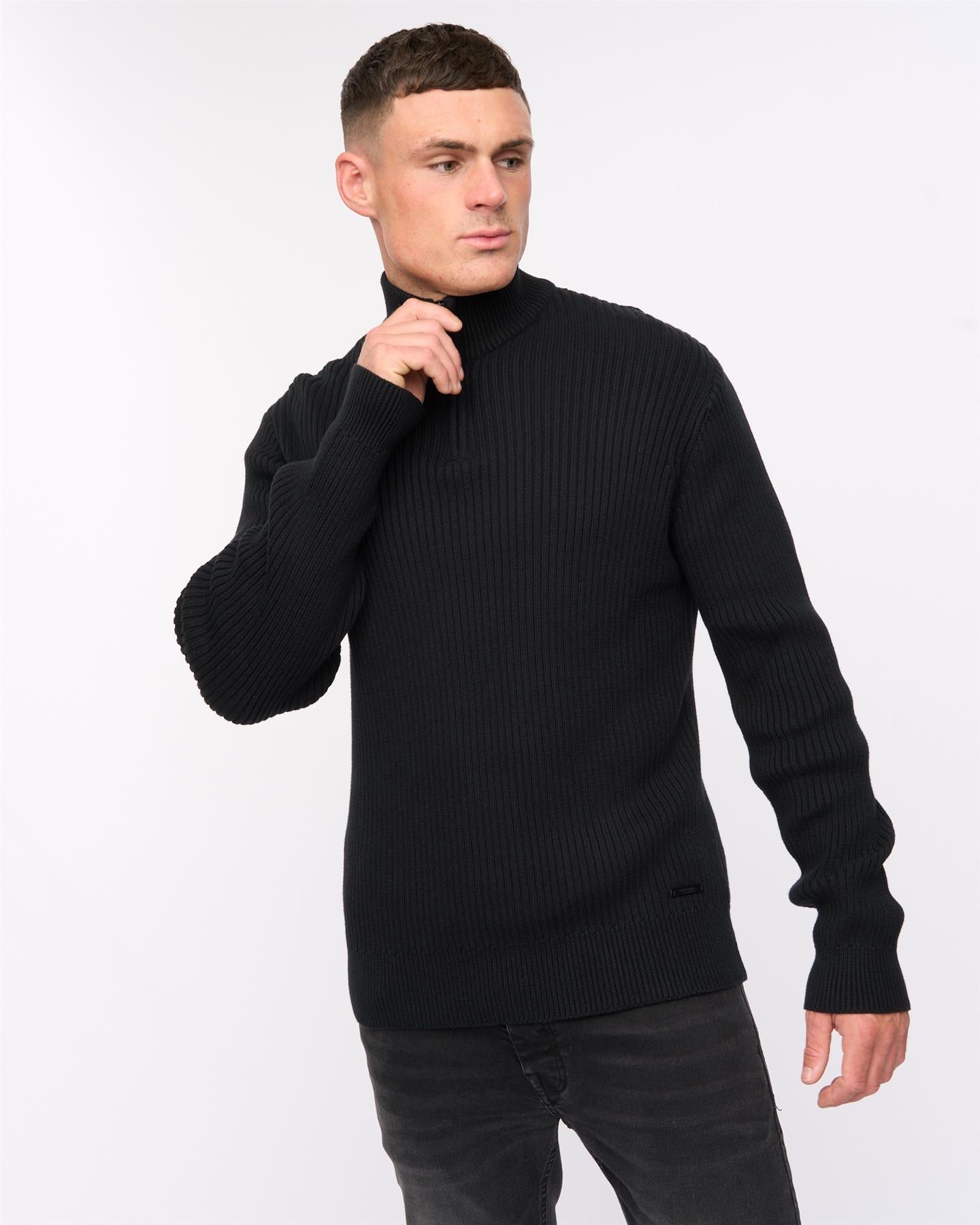 Havaline 1/4 Zip Knit Black – Crosshatch - Main Image