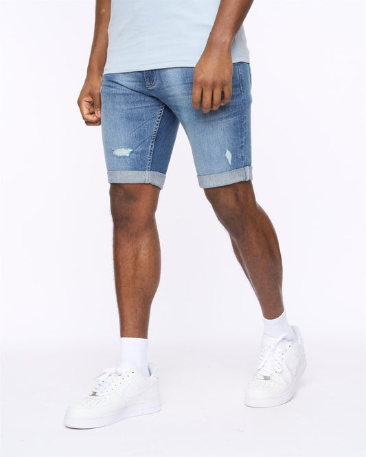 Riptrey Abraised Denim Shorts Mid Wash