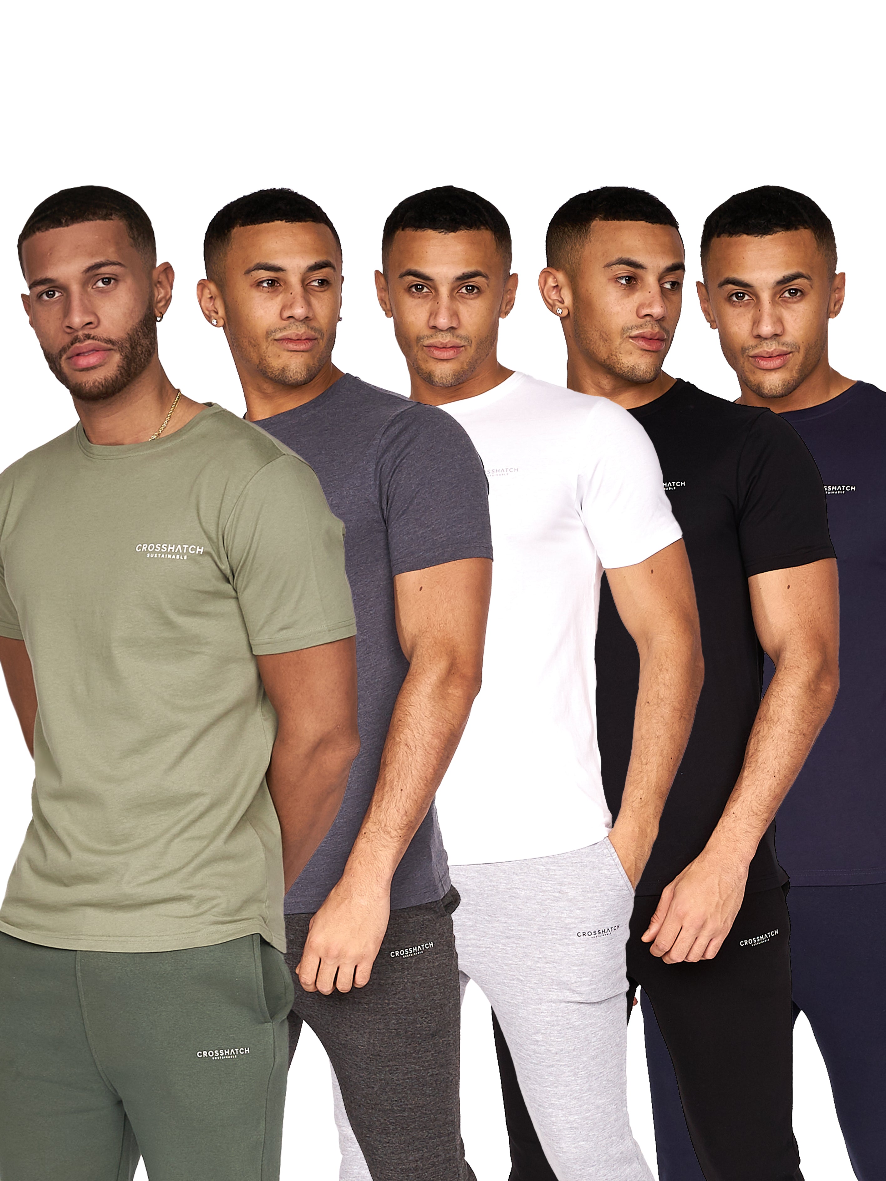 Traymax T Shirts 5 pack Black Grey White Navy Khaki